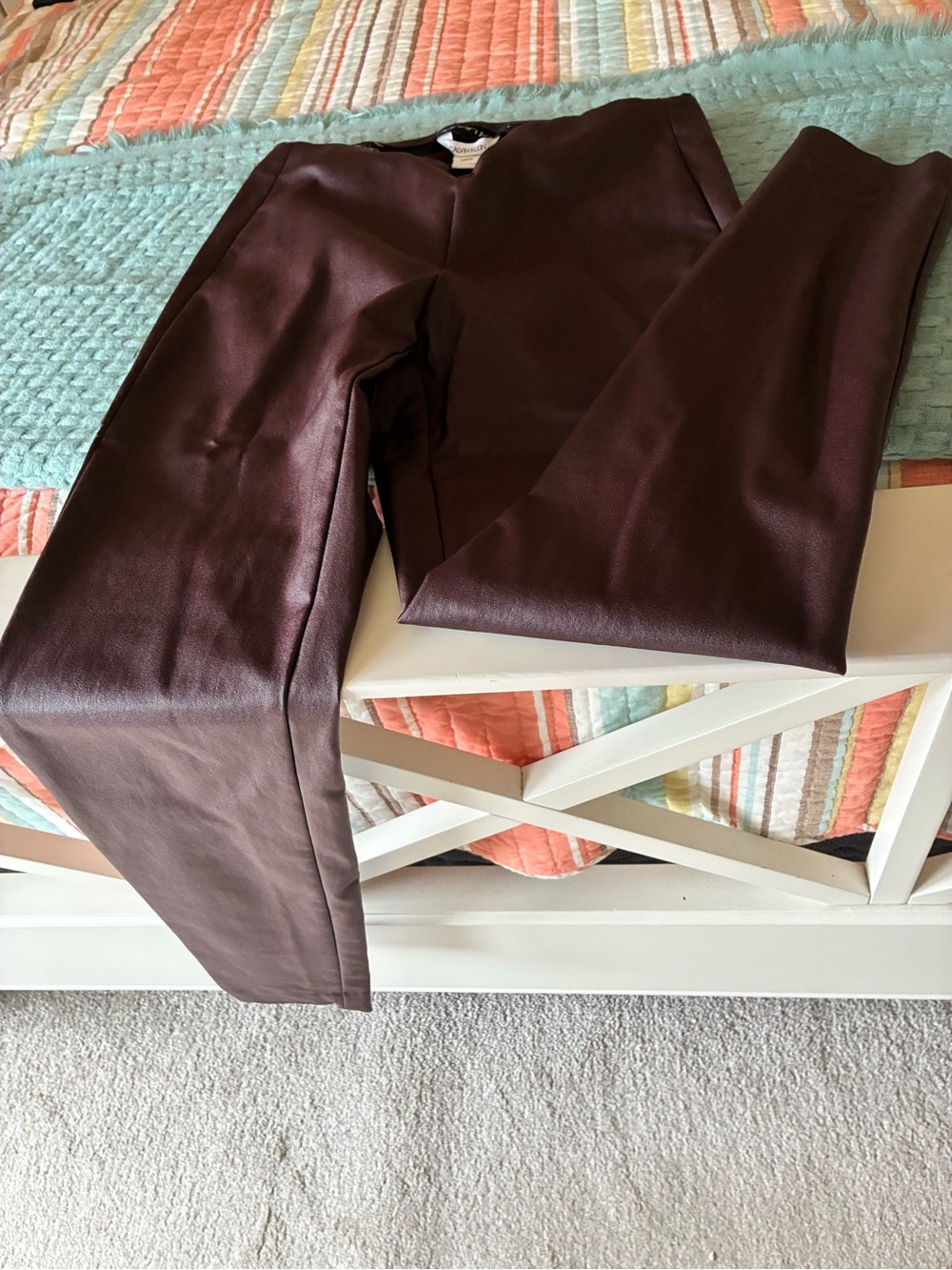 Calvin Klein Maroon Faux Leather Skinny Pants